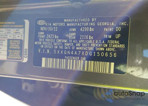 2013 Kia Optima Ex z USA, uszkodzony, nr VIN 5XXGN4A7XDG150656